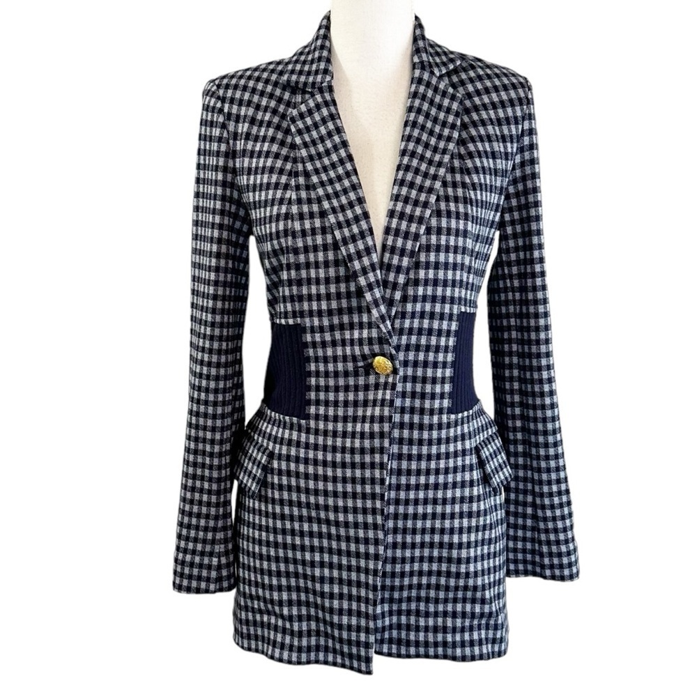Cabi Womens Blue Plaid Checkup Blazer Jacket Size XS‎ Career Office